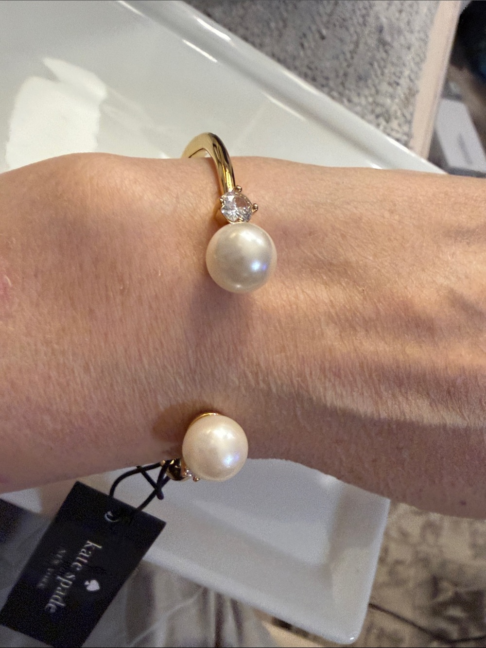 kate spade Gold Pearl Open Cuff Bracelet with Crystal Accent